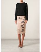 No 21 Embroidered Butterflies Pencil Skirt - Lyst
