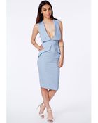 Missguided Latosha Blue Peplum V-Neck Midi Dress - Lyst