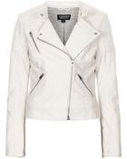 Topshop Collarless Faux Leather Biker Jacket - Lyst