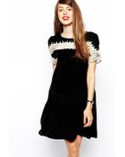 Asos Smock Dress In Velvet With Crochet Lace Inserts - Lyst