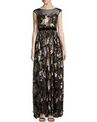 Badgley Mischka Floral-Sequined Sleeveless Gown - Lyst