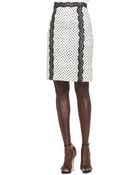 Oscar de la Renta Polka-dot Cotton-blend Pencil Skirt - Lyst