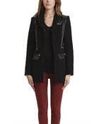 Balmain Wool Leather Coat - Lyst