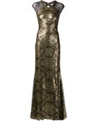 Badgley Mischka Sequined Sheer Panel Dress - Lyst