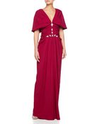 J. Mendel V-Neck Cowl-Sleeve Gown - Lyst