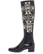Saint Laurent Studded Leather Knee Boot - Lyst