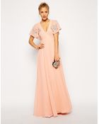 Asos Flutter Sleeve Beaded Maxi Dress - Lyst