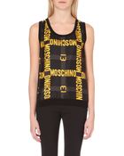 Moschino Logo Print Satin Panel Knitted Top - Lyst
