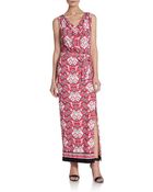 Ellen Tracy Geometric Print Cowl Neck Maxi Dress - Lyst