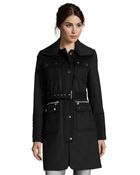 Laundry By Shelli Segal Black Wool Blend 3/4 Length Belted Military Coat - Lyst