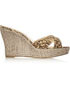 Oscar de la Renta Lallamod Snake-Effect Raffia Wedge Sandals - Lyst