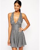 John Zack Plunge Neck Skater Dress With Cross Back - Lyst