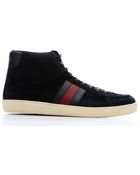 Gucci Navy Suede Web Stripe Detail Hi-Top Sneakers - Lyst