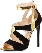 Prada Suede & Metallic Crisscross Sandal - Lyst