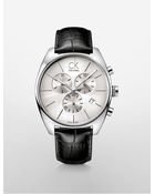 Calvin Klein Exchange Black Croco Leather Strap Silver Dial Watch - Lyst
