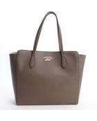 Gucci Taupe Leather Swing Medium Tote - Lyst