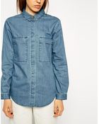 Asos Denim Boyfriend Shirt With Utility Styling - Lyst