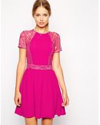 Asos Skater Dress With Lace Sleeves And Overlay - Lyst