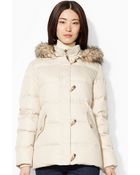 Lauren by Ralph Lauren Hooded Down Toggle Coat - Lyst