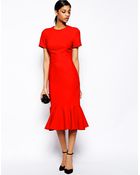Asos Tall Midi Dress With Peplum Hem - Lyst