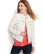 Michael Kors Michael Petite Cropped Leather Moto Jacket - Lyst