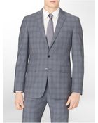 Calvin Klein Body Slim Fit Grey + Navy Plaid Print Wool Suit Jacket - Lyst