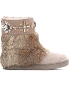 Tory Burch Curran Embellished Suede Boots With Fur - Lyst