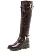 River Island Brown Mock Croc Buckle Trim Riding Boots - Lyst