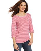Jones New York Signature Rolltab Striped Top - Lyst