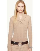 Ralph Lauren Black Label Cabled Cashmere Shawl Sweater - Lyst
