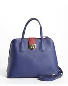 Prada Blue And Fire Saffiano Leather Convertible Tote Bag - Lyst