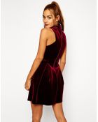 Asos Skater Dress In Bonded Velvet With High Neck - Lyst