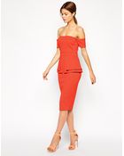 Asos Peplum Double Layer Bardot Dress - Lyst