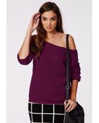Missguided Ophelita Off Shoulder Knitted Jumper Mauve - Lyst