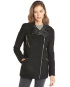 Kensie Black Wool Blend Elongated Moto Style Zip Front Coat - Lyst