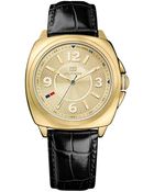 Tommy Hilfiger Women'S Black Croco-Embossed Leather Strap 38Mm 1781338 - Lyst