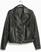 Mango Belted Biker Jacket - Lyst