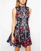 Asos Scuba Skater Dress In Mirror Butterfly With High Neck - Lyst