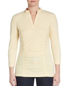 Lafayette 148 New York Ruched Stretch-Cotton Top - Lyst