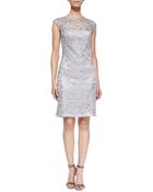 Sue Wong Cap-Sleeve Lace Overlay Cocktail Dress - Lyst