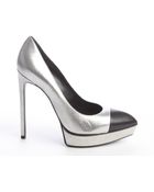 Saint Laurent Silver And Black Snake Embossed Leather Platfom Pumps - Lyst
