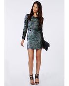 Missguided Ivy Mermaid Sequin Long Sleeve Mini Dress Green - Lyst