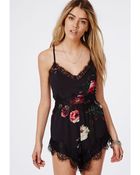 Missguided Doria Floral Lace Trim Waistband Playsuit Black - Lyst