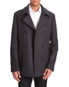 Hugo Navy Blue Wool Pea-Coat With Zip Pocket - Lyst