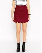 Asos Linen Mini Skirt With Scallop Hem - Lyst