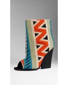 Burberry Tapestry Peep-Toe Ankle Boots - Lyst