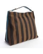 Fendi Brown Logo Stripe Canvas and Teal Leather Hobo - Lyst