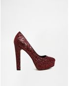 Aldo Passarello Red Glitter Chunky Heeled Pumps - Lyst