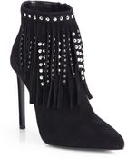 Saint Laurent Paris Fringe Suede Booties - Lyst