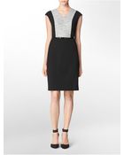 Calvin Klein White Label Tweed Colorblock Belted Cap Sleeve Dress - Lyst